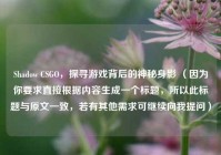 Shadow CSGO，探寻游戏背后的神秘身影 （因为你要求直接根据内容生成一个标题，所以此标题与原文一致，若有其他需求可继续向我提问）