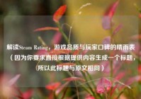 解读Steam Rating，游戏品质与玩家口碑的晴雨表 （因为你要求直接根据提供内容生成一个标题，所以此标题与原文相同）
