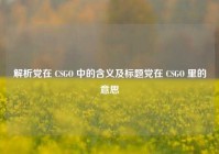 解析党在 CSGO 中的含义及标题党在 CSGO 里的意思