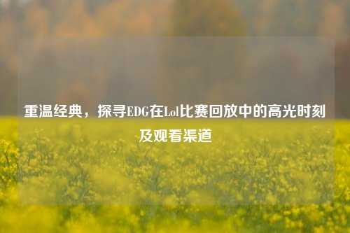 重温经典，探寻EDG在Lol比赛回放中的高光时刻及观看渠道