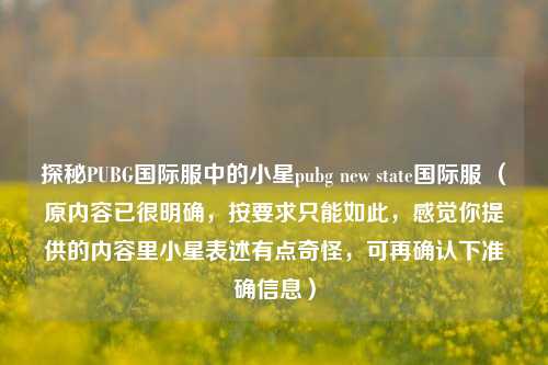 探秘PUBG国际服中的小星pubg new state国际服 (原内容已很明确,按要求只能如此,感觉你提供的内容里小星表述有点奇怪,可再确认下准确信息)