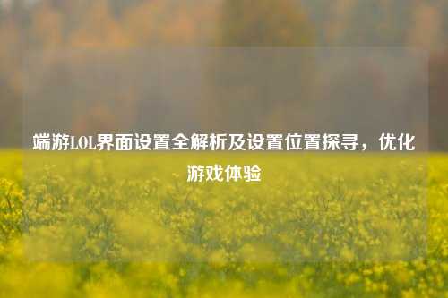 端游LOL界面设置全解析及设置位置探寻,优化游戏体验