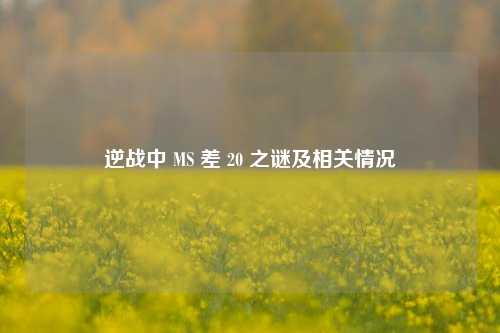 逆战中 MS 差 20 之谜及相关情况