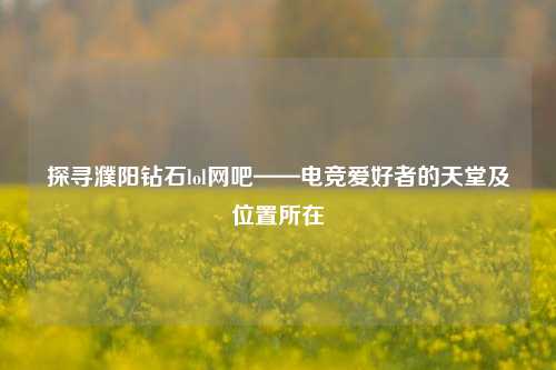 探寻濮阳钻石lol网吧——电竞爱好者的天堂及位置所在