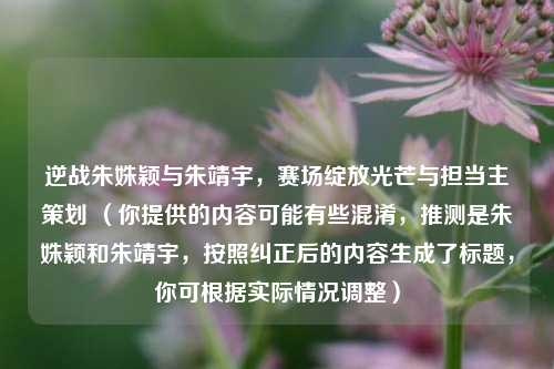 逆战朱姝颖与朱靖宇,赛场绽放光芒与担当主策划 (你提供的内容可能有些混淆,推测是朱姝颖和朱靖宇,按照纠正后的内容生成了标题,你可根据实际情况调整)