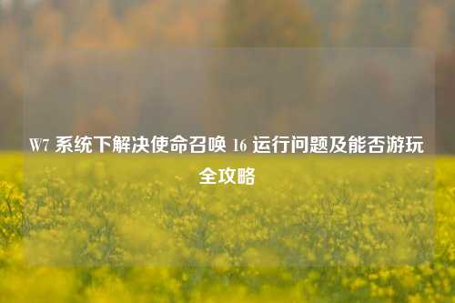 W7 系统下解决使命召唤 16 运行问题及能否游玩全攻略