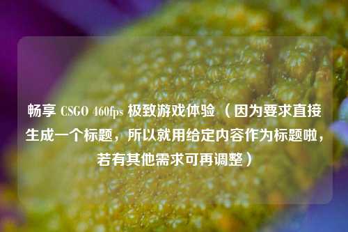 畅享 CSGO 460fps 极致游戏体验 (因为要求直接生成一个标题,所以就用给定内容作为标题啦,若有其他需求可再调整)