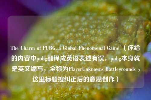 The Charm of PUBG, a Global Phenomenal Game (你给的内容中pubg翻译成英语表述有误,pubg本身就是英文缩写,全称为PlayerUnknowns Battlegrounds ,这里标题按纠正后的意思创作)