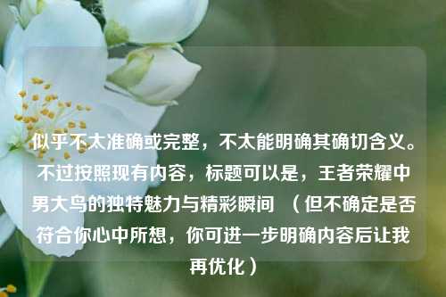似乎不太准确或完整,不太能明确其确切含义。不过按照现有内容,标题可以是,王者荣耀中男大鸟的独特魅力与精彩瞬间 (但不确定是否符合你心中所想,你可进一步明确内容后让我再优化)