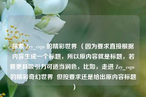 探索 Zcy_csgo 的精彩世界 （因为要求直接根据内容生成一个标题，所以原内容就是标题，若要更具吸引力可适当润色，比如，走进 Zcy_csgo 的精彩奇幻世界  但按要求还是给出原内容标题）