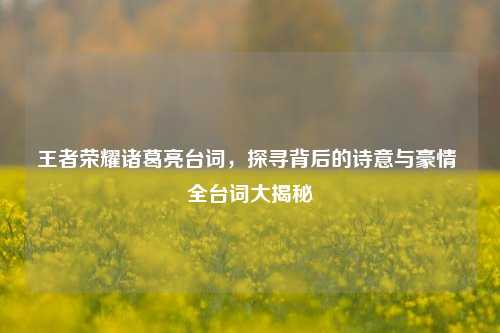 王者荣耀诸葛亮台词,探寻背后的诗意与豪情 全台词大揭秘