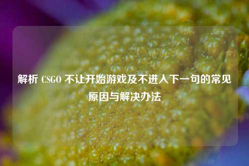 解析 CSGO 不让开始游戏及不进入下一句的常见原因与解决办法