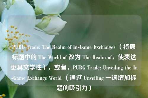 PUBG Trade: The Realm of In-Game Exchanges （将原标题中的 The World of 改为 The Realm of，使表达更具文学性），或者，PUBG Trade: Unveiling the In-Game Exchange World （通过 Unveiling 一词增加标题的吸引力）