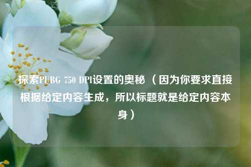 探索PUBG 750 DPI设置的奥秘 (因为你要求直接根据给定内容生成,所以标题就是给定内容本身)