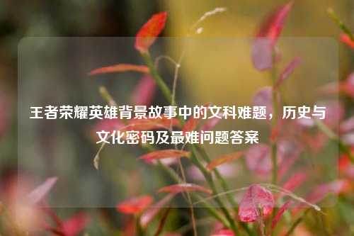 王者荣耀英雄背景故事中的文科难题，历史与文化密码及最难问题答案