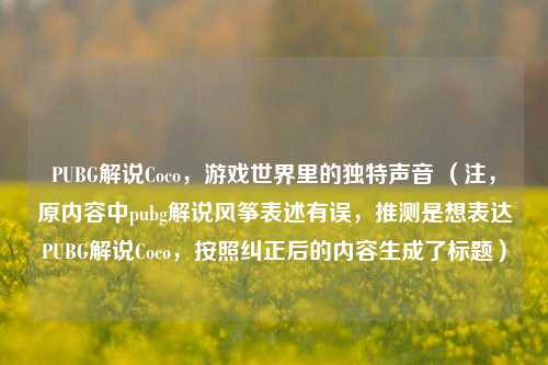 PUBG解说Coco，游戏世界里的独特声音 （注，原内容中pubg解说风筝表述有误，推测是想表达PUBG解说Coco，按照纠正后的内容生成了标题）