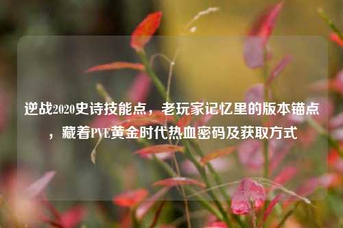 逆战2020史诗技能点，老玩家记忆里的版本锚点，藏着PVE黄金时代热血密码及获取方式