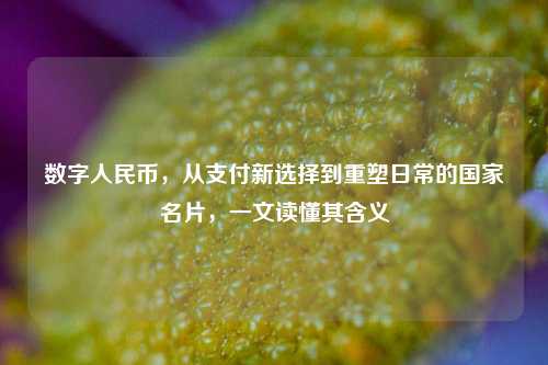 数字人民币,从支付新选择到重塑日常的国家名片,一文读懂其含义