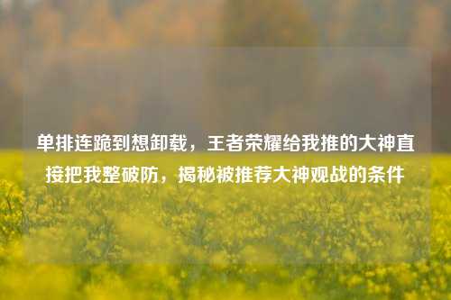 单排连跪到想卸载,王者荣耀给我推的大神直接把我整破防,揭秘被推荐大神观战的条件