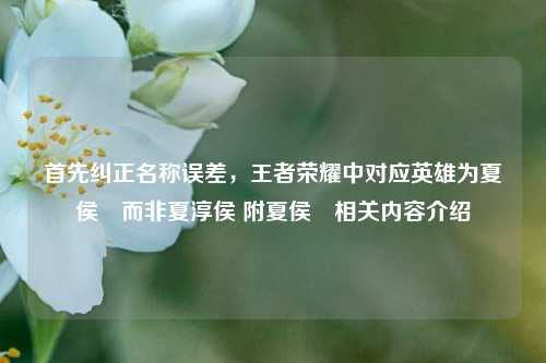 首先纠正名称误差,王者荣耀中对应英雄为夏侯惇而非夏淳侯 附夏侯惇相关内容介绍