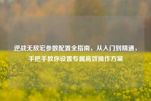 逆战无敌宏参数配置全指南，从入门到精通，手把手教你设置专属高效操作方案